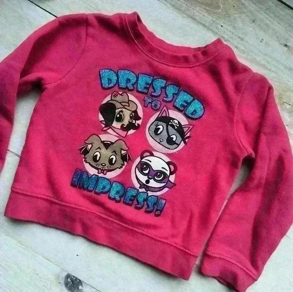 Joe Boxer Toddler Girls Cat And Dog Dress Up Glitter Sweatshirt Pink Size 2T - Picture 2 of 4